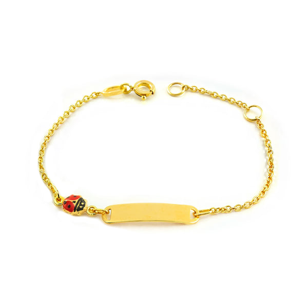 Bracciale Bambina Oro Giallo 9K Smalto Schiava Coccinella Rosso-Nero Lucido 14 cm