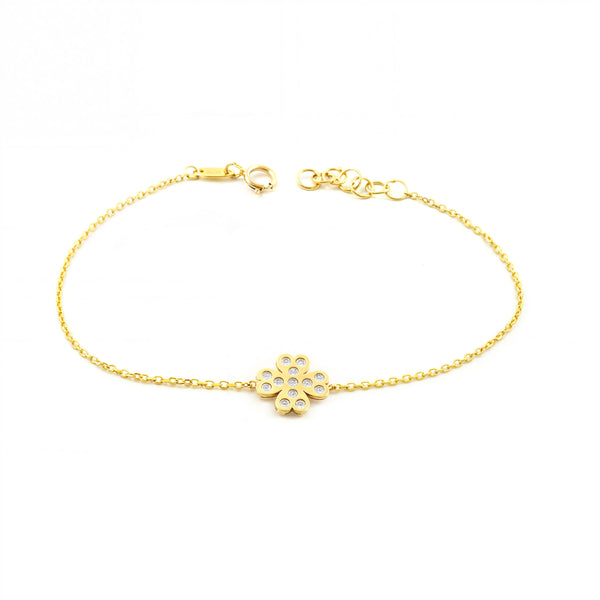 Bracciale Donna Oro Giallo 9K Quadrifoglio Zirconia Brillante 17 cm