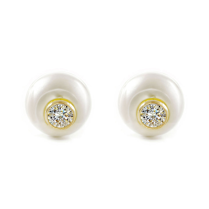 Pendientes Niña oro Amarillo 18K Redondo Perla Natural Botón Brillo
