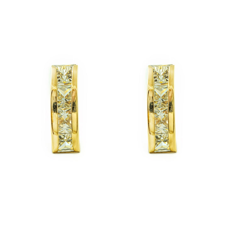 Pendientes Mujer oro Amarillo 9K Arquillo Arco Piedra Circonita Brillo