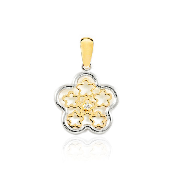 Pendente ciondolo brillante Fiori Zircone Bicolore 9K