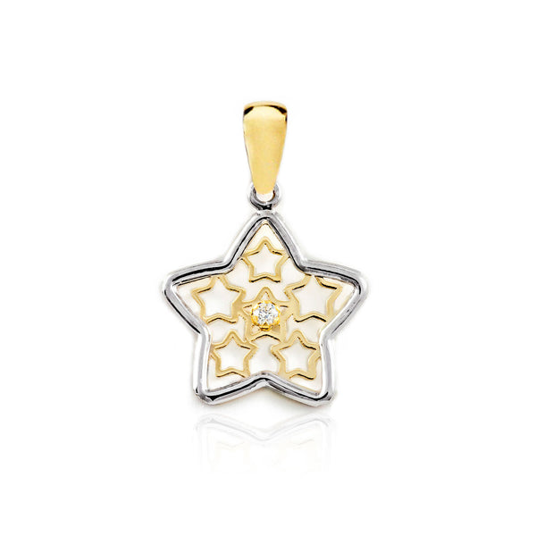 Pendente ciondolo brillante Fiore Zircone Bicolore 9K