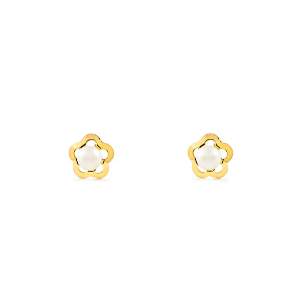 Orecchini bambini ragazza fiore margherita Perla 3.5 mm Oro Giallo 18K