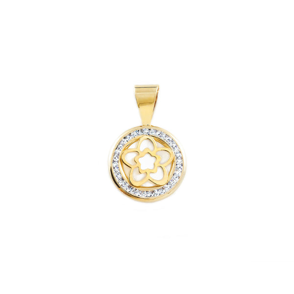 Pendente ciondolo brillante Madreperla Fiore Zircone Oro Giallo 9K