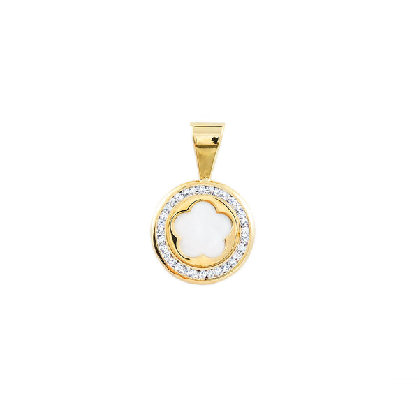 Pendente ciondolo brillante Madreperla Fiore Zircone Oro Giallo 9K