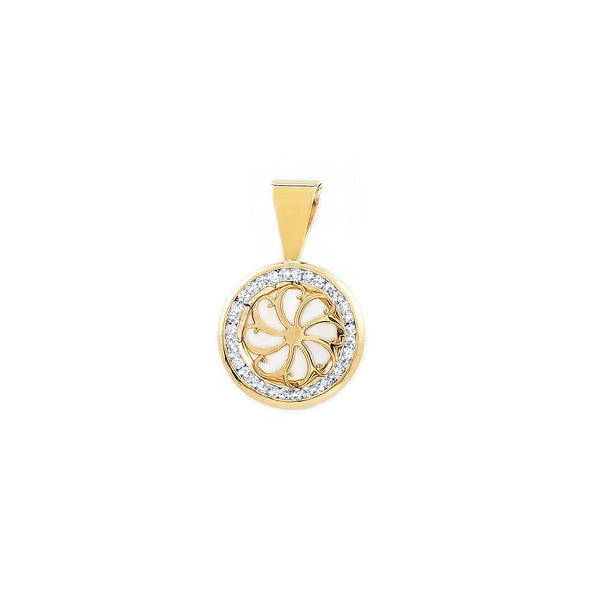 Pendente ciondolo brillante Madreperla Fiore Zircone Oro Giallo 9K