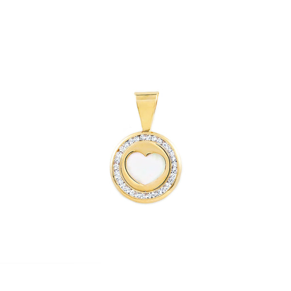 Pendente ciondolo brillante Madreperla Cuore Zircone Oro Giallo 9K