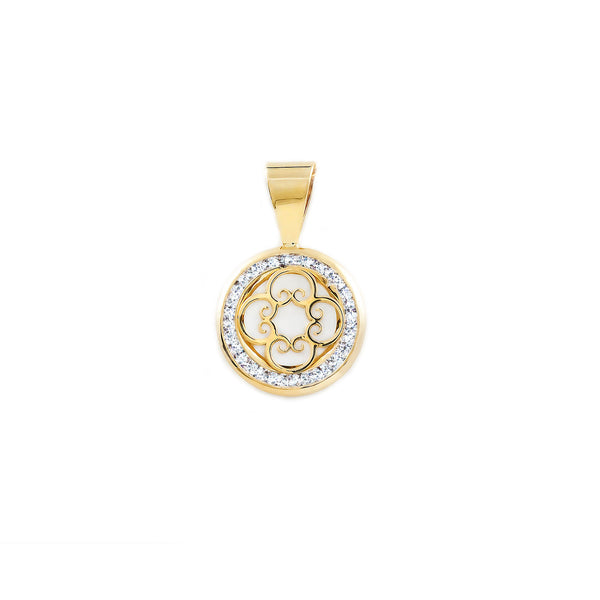 Pendente ciondolo brillante Madreperla spirali Zircone Oro Giallo 9K