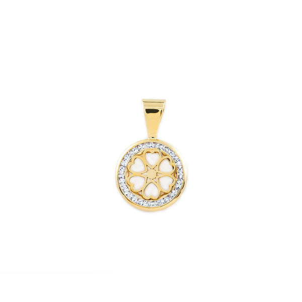 Pendente ciondolo brillante Madreperla Cuori Zircone Oro Giallo 9K