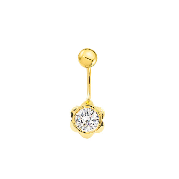 Piercing Ombelico Oro Giallo 9K Fiori di Zirconia Brillanti