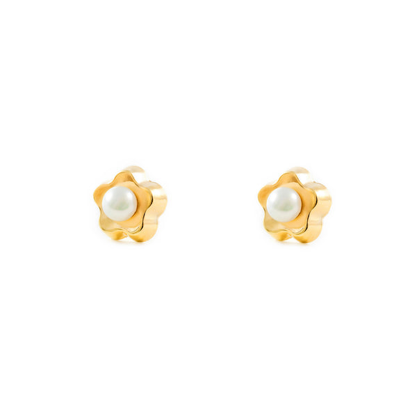 Orecchini ragazza fiore margherita Perla 3.5 mm Oro Giallo 9K