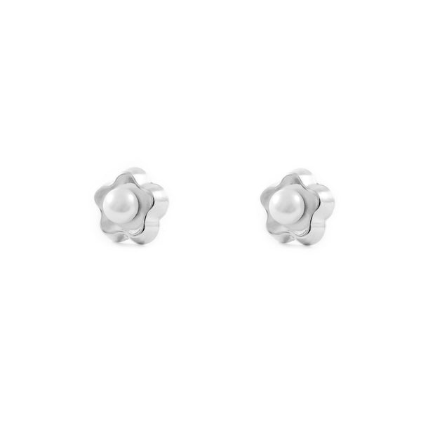 Orecchini ragazza fiore margherita Perla 3.5 mm Oro Bianco 9K