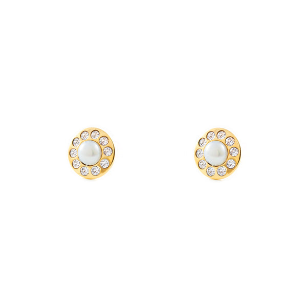 Orecchini ragazza donna Zircone Perla 3.5 mm Oro Giallo 9K