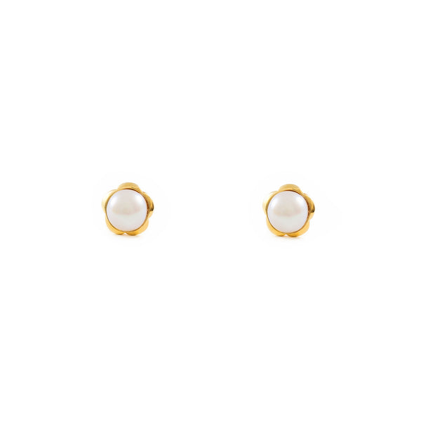 Orecchini bambini ragazza fiore margherita Perla 4 mm Oro Giallo 9K