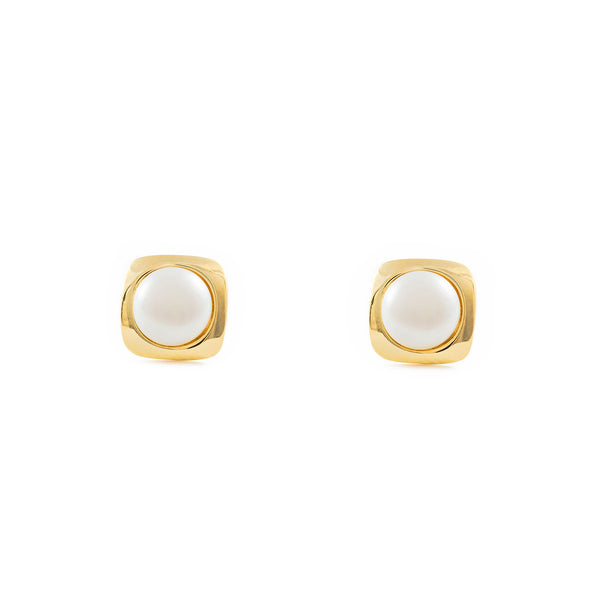 Orecchini ragazza donna Quadrato Perla 6 mm Oro Giallo 9K