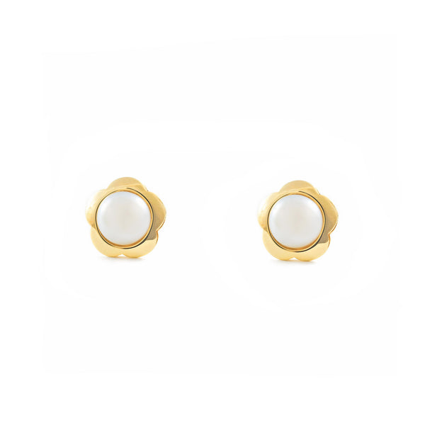 Orecchini ragazza donna fiore margherita Perla 6 mm Oro Giallo 9K