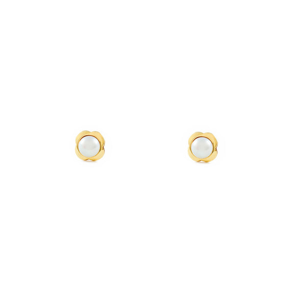 Orecchini bambini Trifoglio Perla 3 mm Oro Giallo 9K