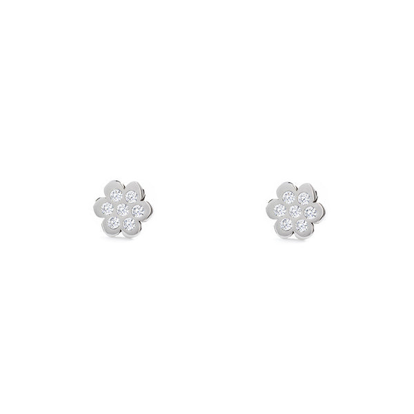 Orecchini ragazza Fiore Zircone Oro Bianco 9K