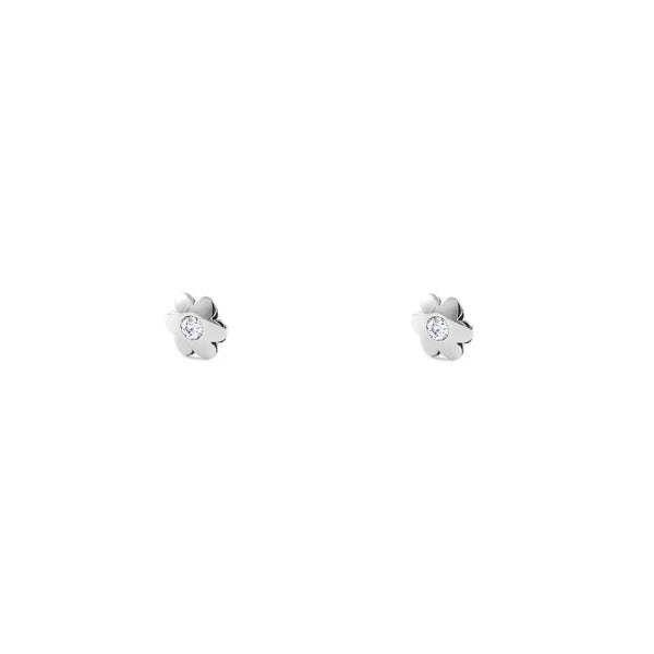 Orecchini bambini Fiore Zircone Oro Bianco 9K