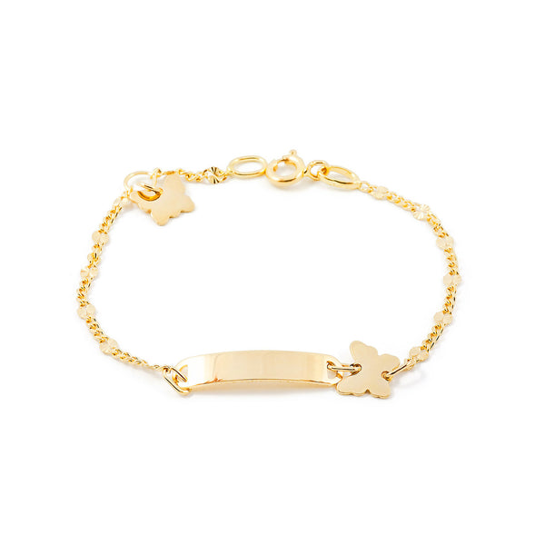 Bracciale Ragazza Oro Giallo 18K Personalizzata Schiava Farfalla Brillante 14 cm