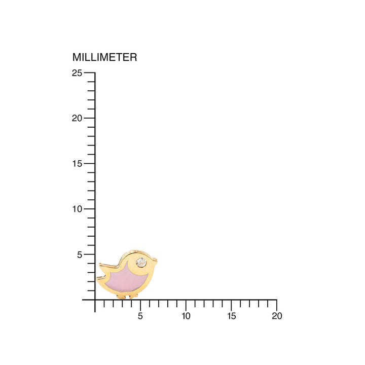 Pendientes Oro Bebe o Niña Pájaro esmalte rosa y circón (9kts)