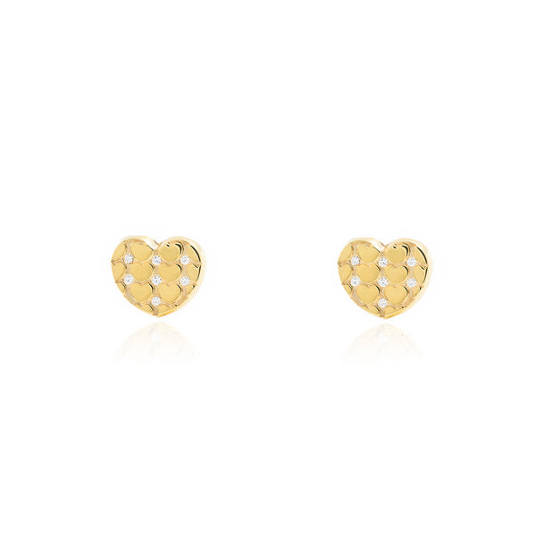 Orecchini ragazza Cuore Zircone Oro Giallo 9K