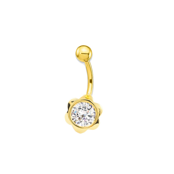 Piercing Ombelico Oro Giallo 18K Fiori di Circonio Brillanti