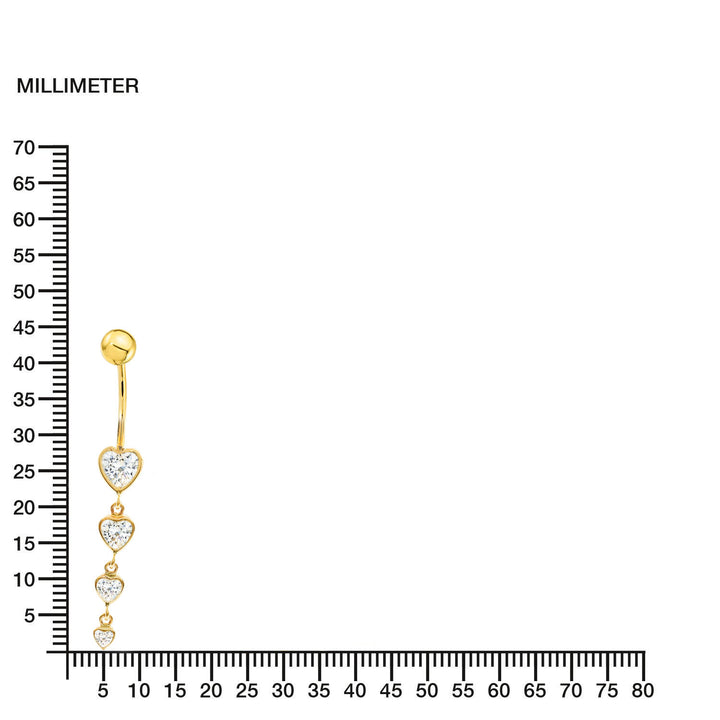Piercing Oro Ombligo cadena de corazones (9kts)