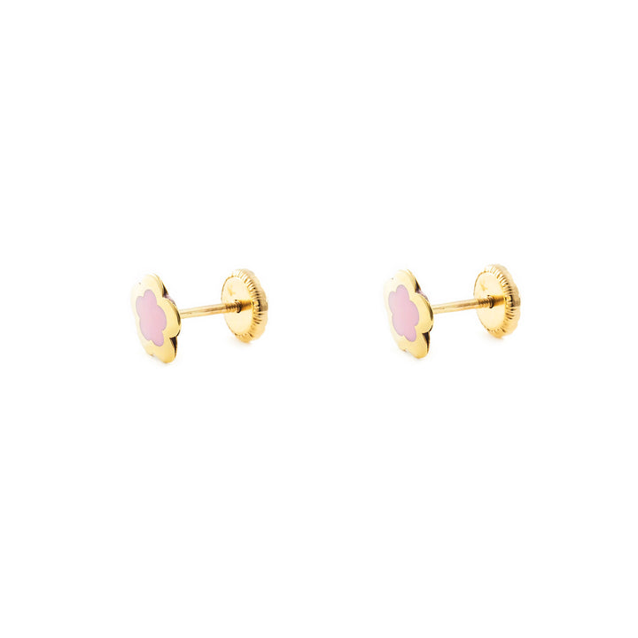 Pendientes Oro Niña Margarita esmalte rosa (9kts)