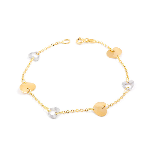 Bracciale Donna Oro Bicolore 18K Cuori Brillanti 18 cm