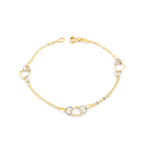 Bracciale Donna Oro Bicolore 18K Cuori Brillanti 18 cm