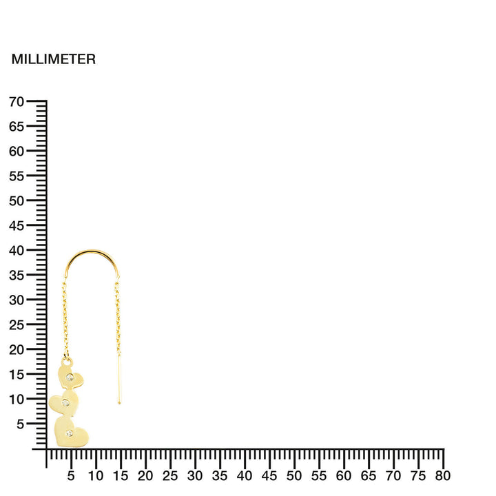 Pendientes Oro largo cadena corazones con circonitas (9kts)