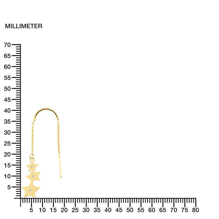Pendientes Oro largo cadena estrellas con circonitas (9kts)