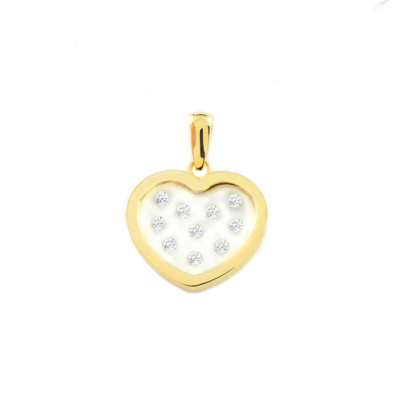 Pendente ciondolo brillante Cuore Zircone Oro Giallo 9K