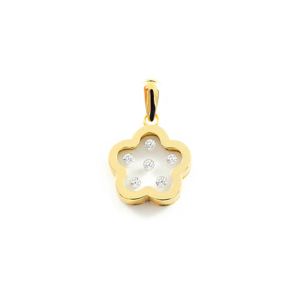 Pendente ciondolo brillante Fiore Zircone Oro Giallo 9K