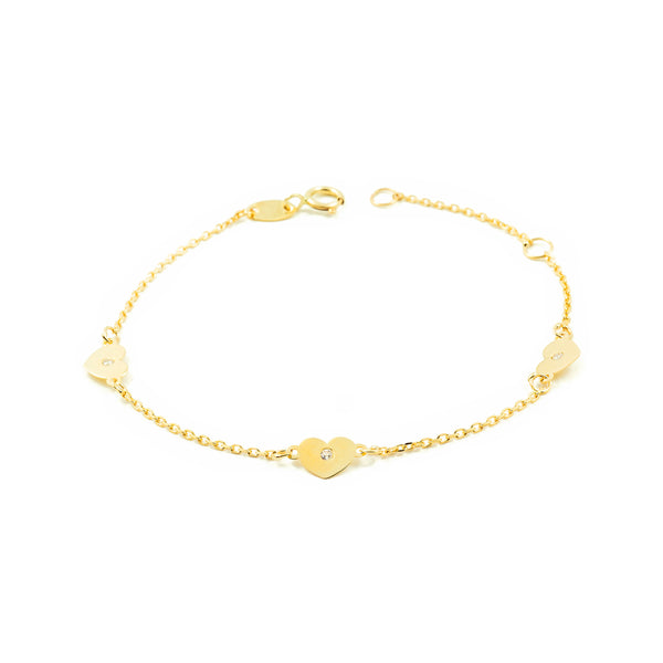 Bracciale Ragazza Oro Giallo 9K Cuore Zirconia Brillante 14 cm