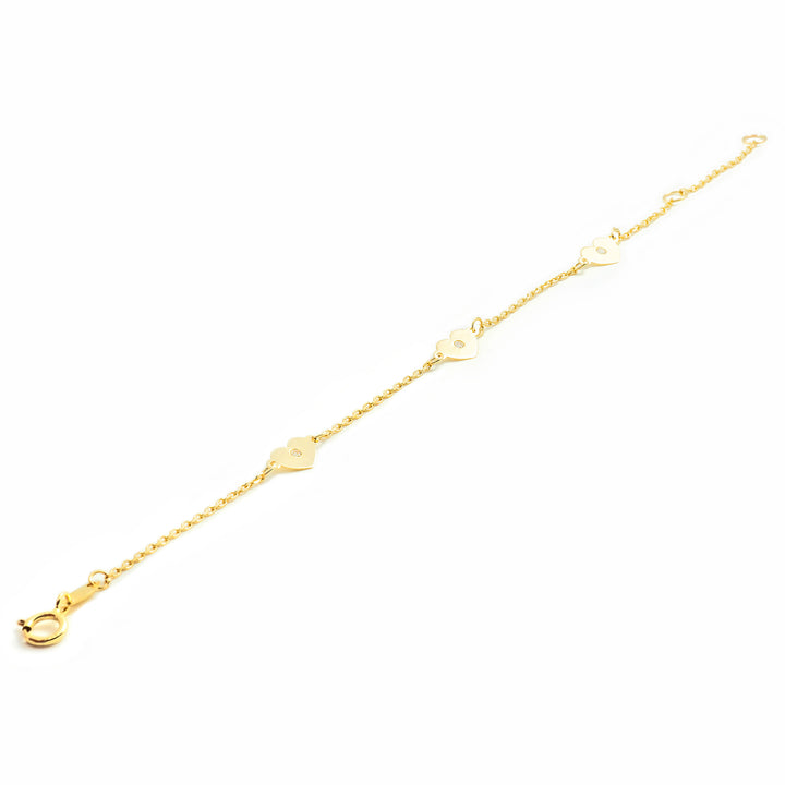 Pulsera bebe Oro amarillo corazones con circonitas (9kts)