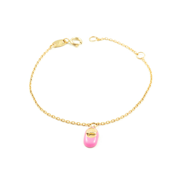 Bracciale Ragazza Oro Giallo 9K Smalto Scarpe Rosa Brillante 14 cm