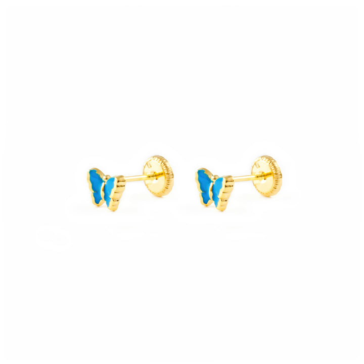 Pendientes Bebe o Niña Oro Mariposa Esmaltada Azul