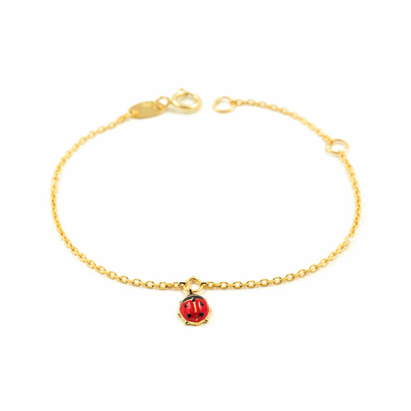 Bracciale Ragazza Oro Giallo 9K Smalto Farfalla Rossa-Nera Brillante 14 cm