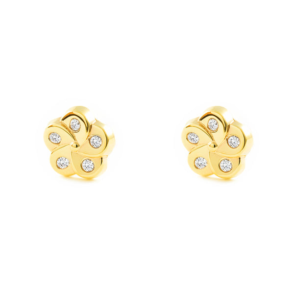 Orecchini ragazza Fiore Zircone Oro Giallo 9K