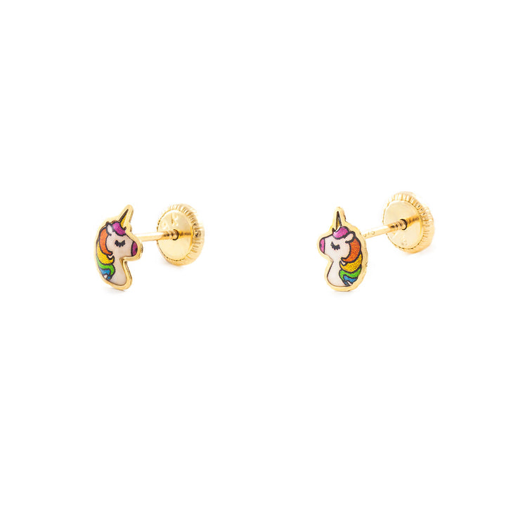 Pendientes Oro Niña Unicornio Esmaltado (9kts)