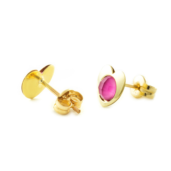 Pendientes oro amarillo niña Corazon con briolet rosa 