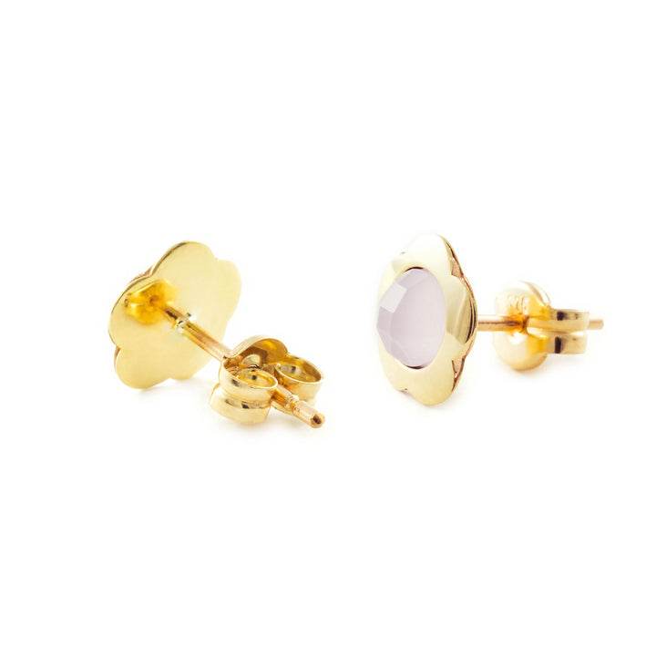 Pendientes oro amarillo niña flor con briolet rosa claro