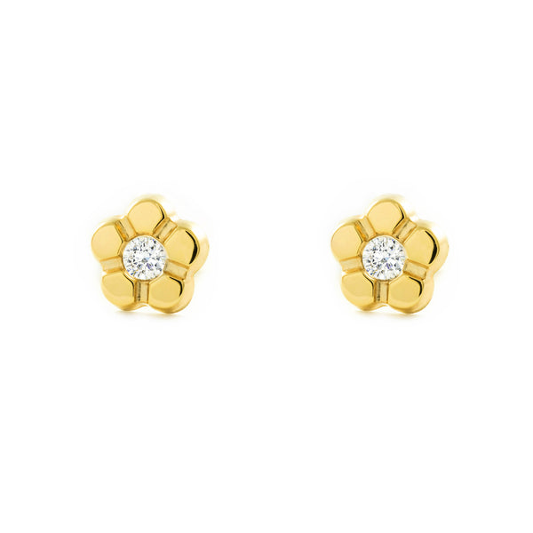 Orecchini ragazza fiore margherita Zircone Oro Giallo 9K