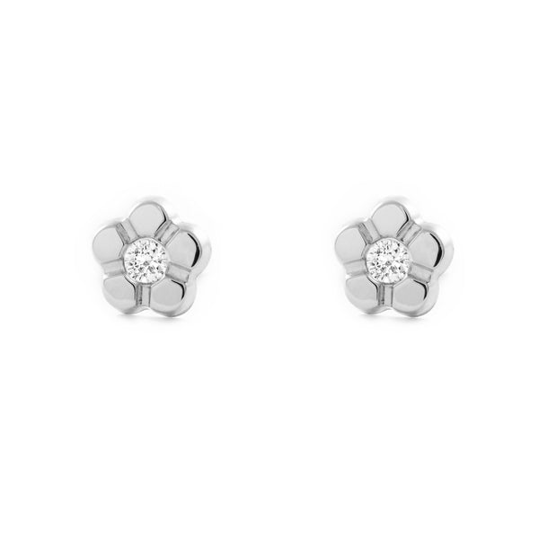 Orecchini ragazza fiore margherita Zircone Oro Bianco 9K