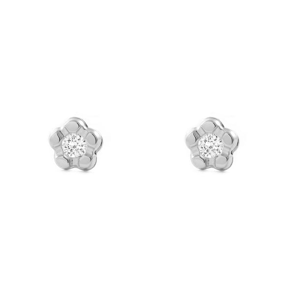 Orecchini bambini fiore margherita Zircone Oro Bianco 9K