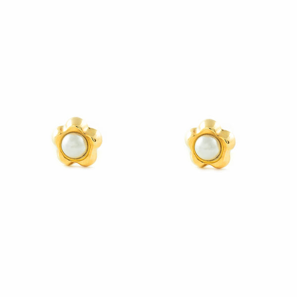 Orecchini bambini ragazza fiore margherita Perla 2.5 mm Oro Giallo 9K