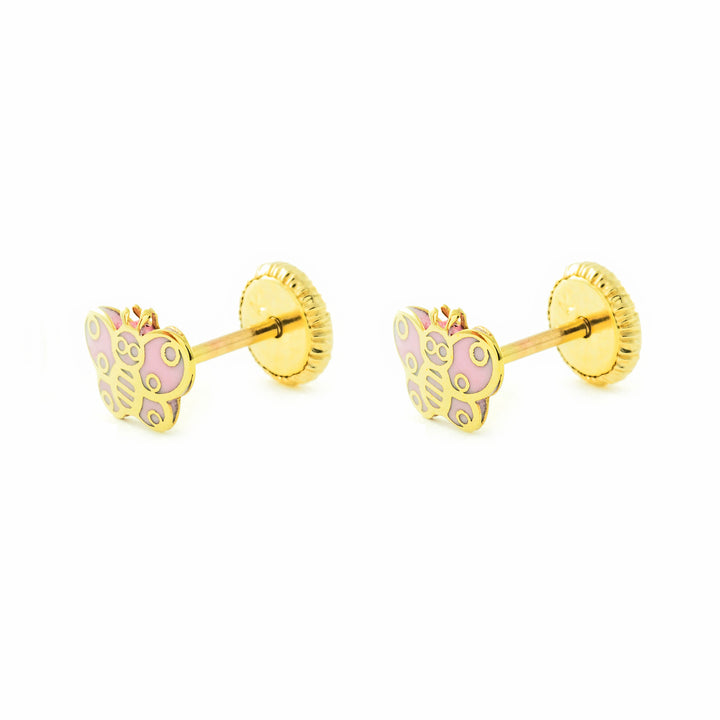 Pendientes Niña oro amarillo Mariposa esmalte rosa (9kts)