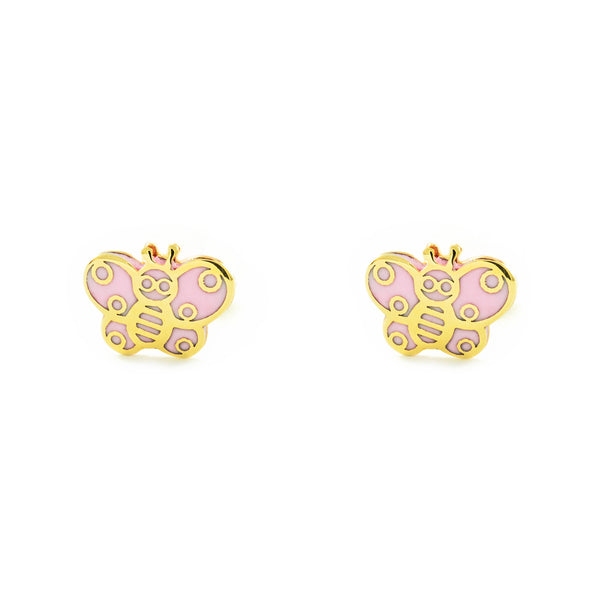 Orecchini bambini ragazza Smalto rosa Farfalla Oro Giallo 9K